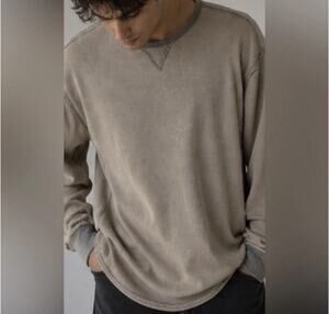 Indigo Palms Men Large Waffle Knit Thermal Shirt 100% Cotton Taupe Gray Vintage